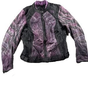 Harley Davidson Women Floral Tribal Eagle Mesh Purple Motorcycle Riding Jacket S